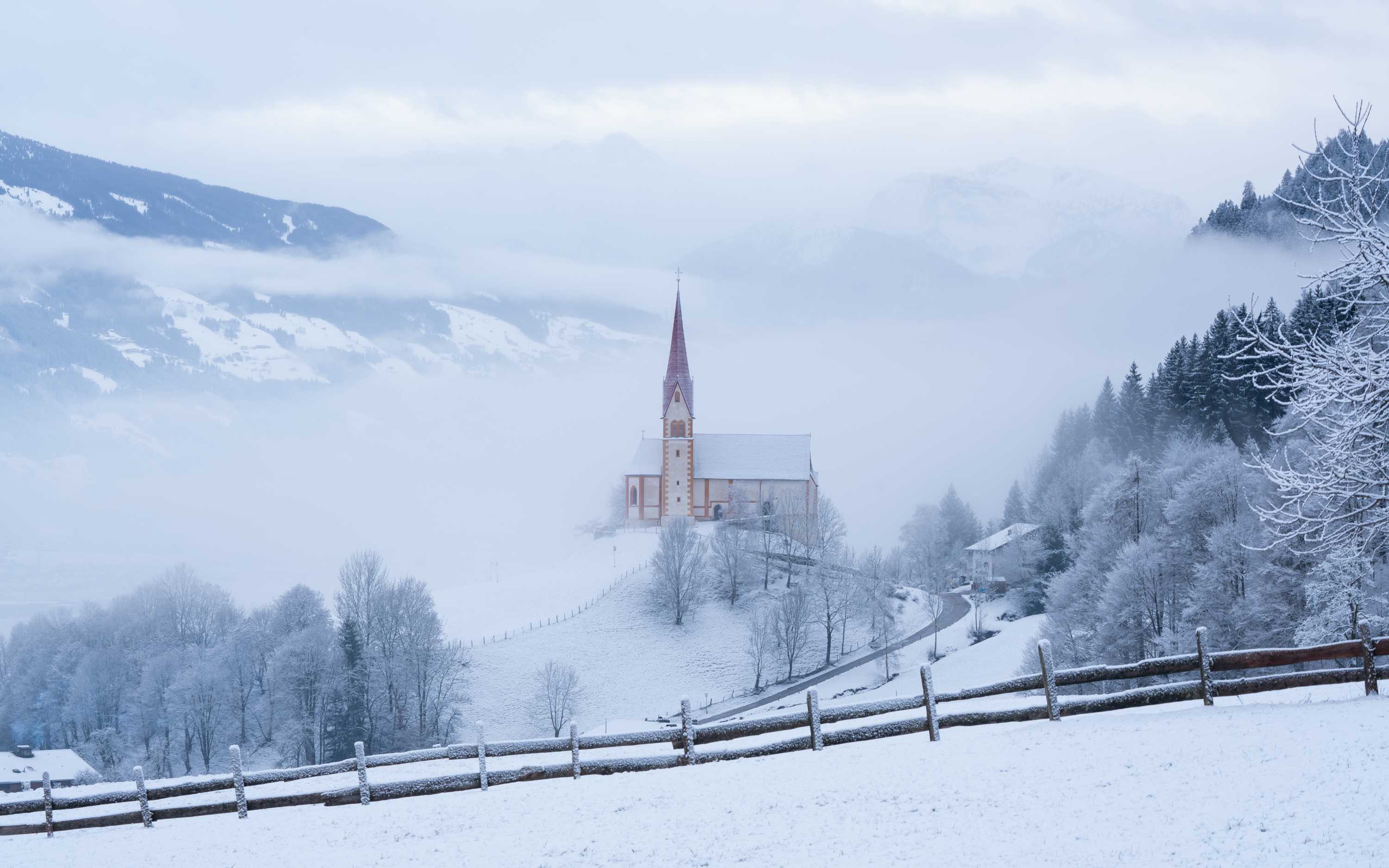 A church on a snowy mountain.
