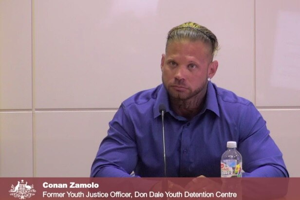 Former Don Dale youth justice officer Conan Zamolo gives evidence before the royal commission