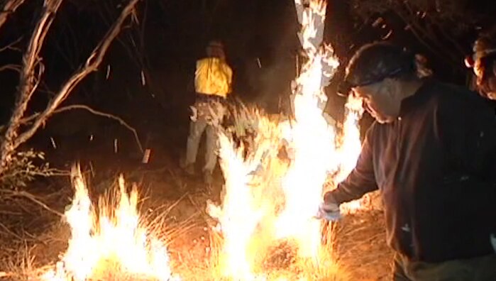 A traditional Aboriginal burn on the Rick Farley Soil Conservation Reserve. Lands of the Ngiyampaa people.