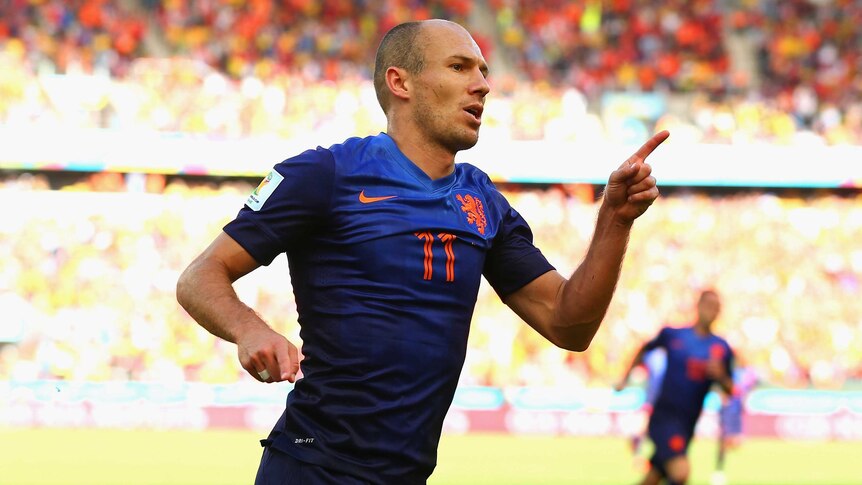 Robben celebrates goal against Australia