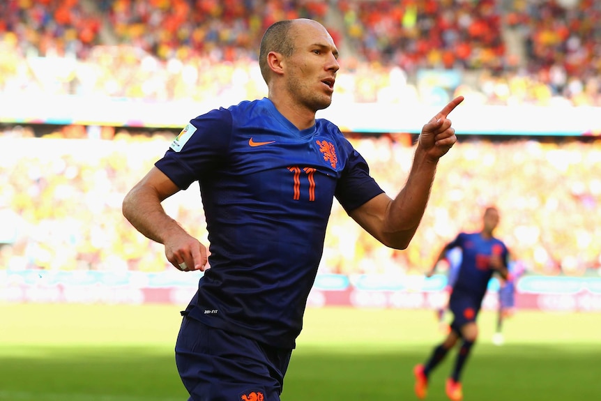 Robben celebrates goal against Australia