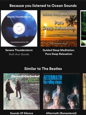 Ocean sounds recommended in Spotify