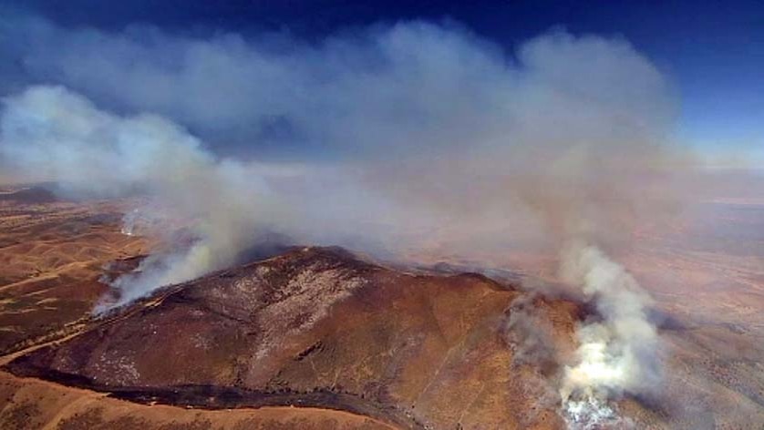 Aerial of Flinders Range fire in SA