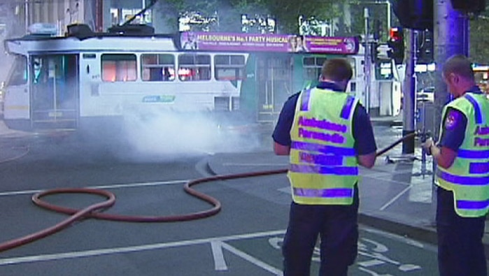 Tram catches fire in Melbourne's CBD