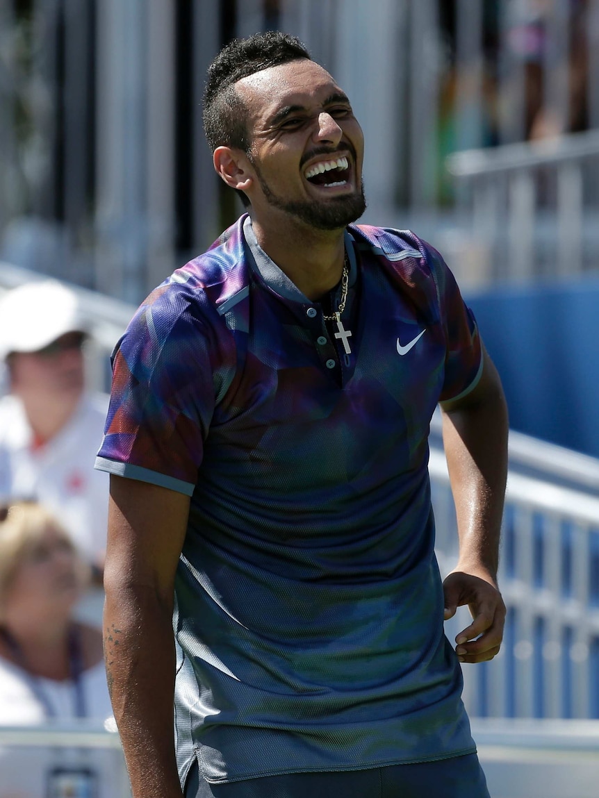 Australia's Nick Kyrgios reacts during a first round match against John Millman at the US Open.