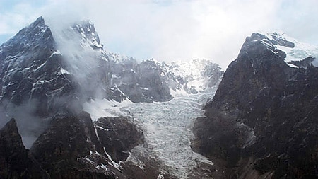 Himalayan peaks are seen from near Mount Everest base camp.