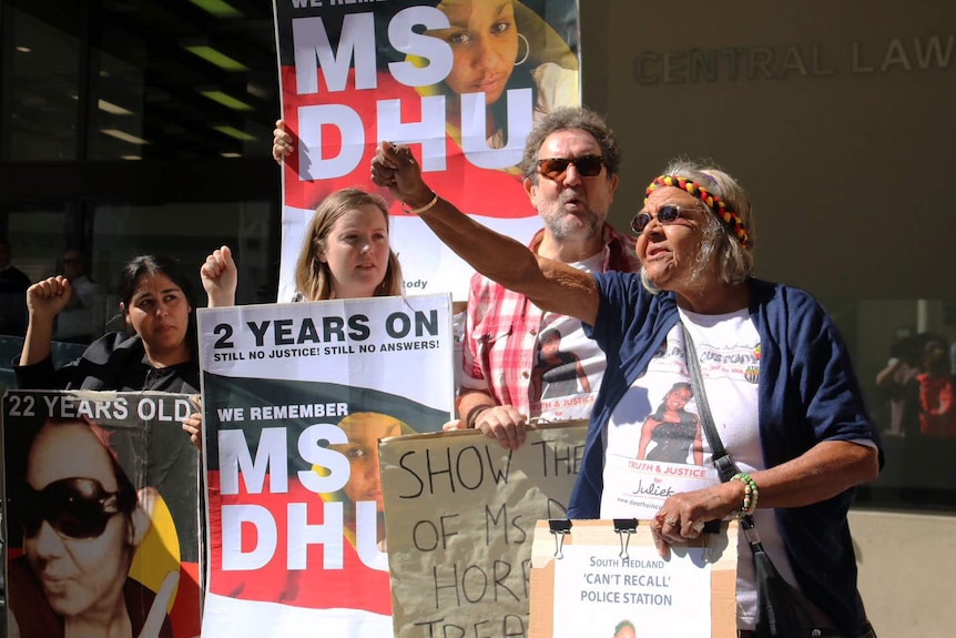 Ms Dhu's grandmother Carol Roe and other supporters outside court.