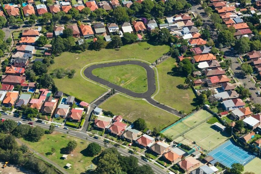 An aerial view of the  building site at Haberfield