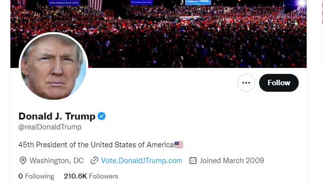 A screenshot of Donald Trump's Twitter account. 