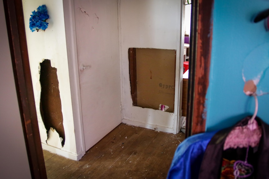 A rectangular hole in the wall of Heike Ignjatovic's home.