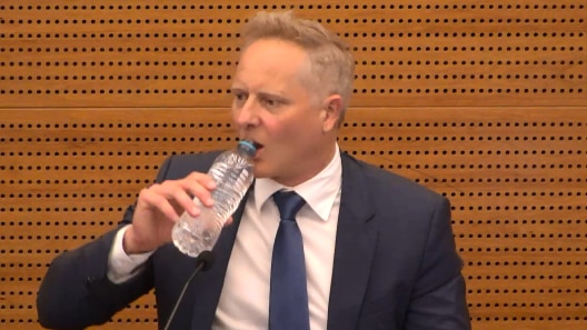 Financial planner Sam Henderson drinks water at the banking royal commission.