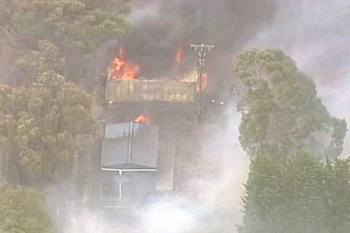An outbuilding on fire near Ballarat, i