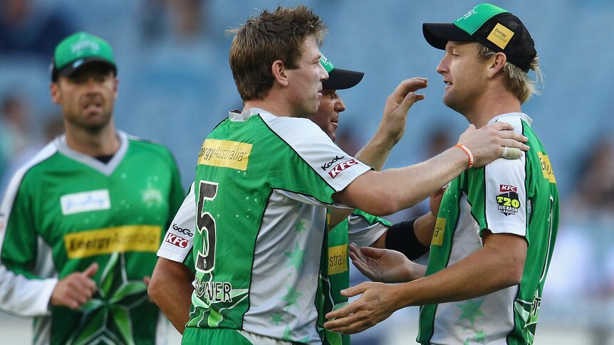 Melbourne Stars celebrate against the Adelaide Strikers