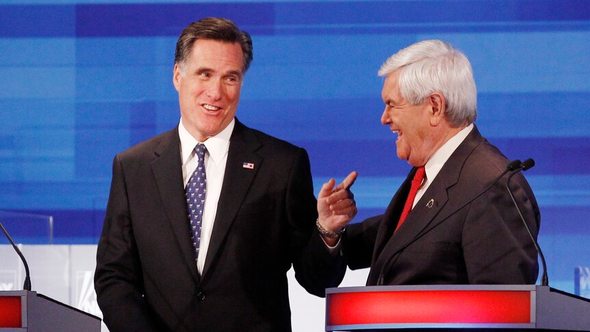 Romney and Gingrich share a joke