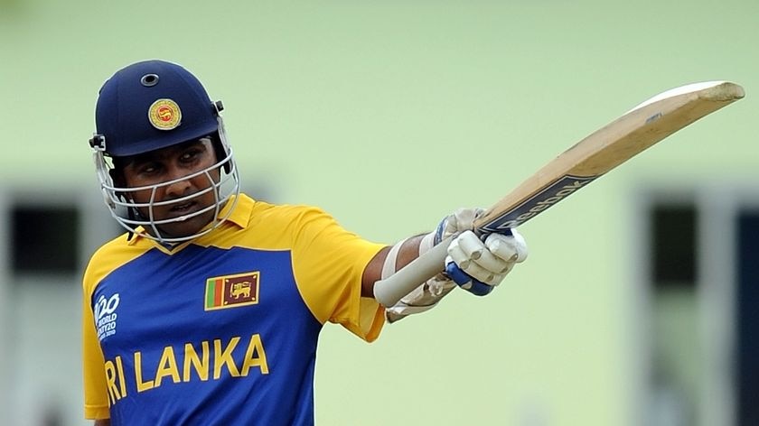Mahela Jayawardene celebrates becoming the fourth player to score an international T20 ton.