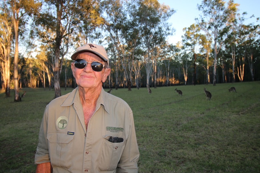 Bob Irwin pictured with kangaroos.