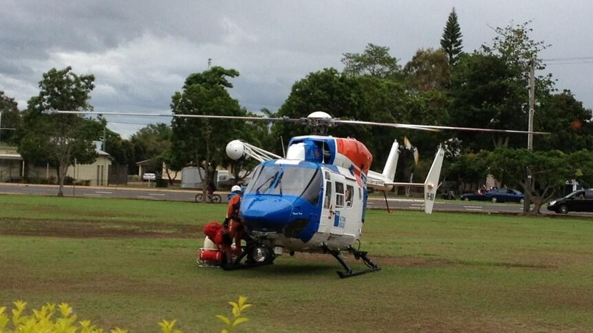 One of the rescue helicopters being used to rescue flood-affected residents in Bundaberg.