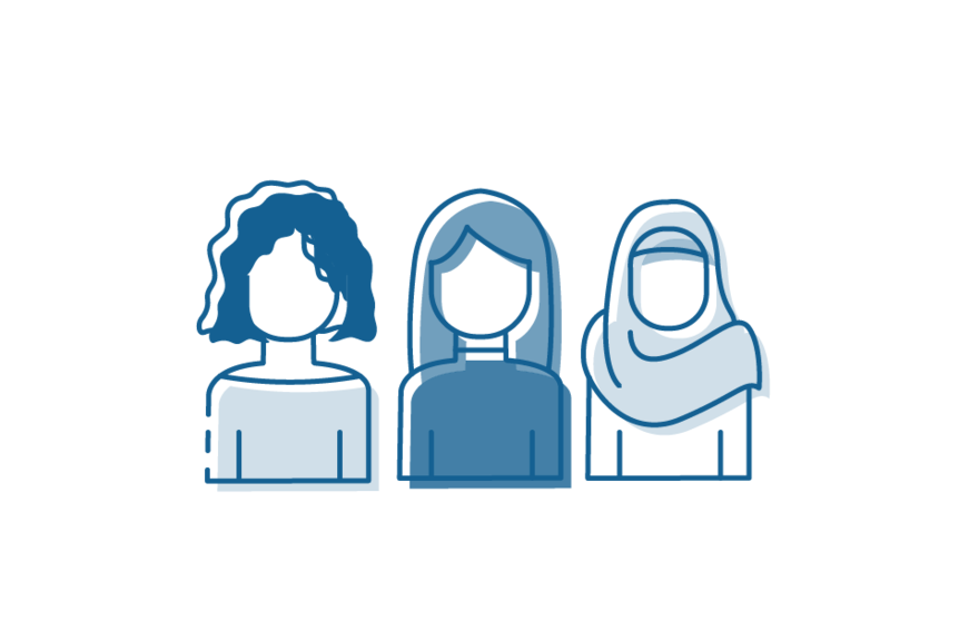 Icon drawing of three women.