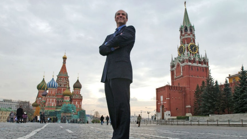 Businessman, Bill Browder, standing in Red Square in Moscow before he was banned from Russia