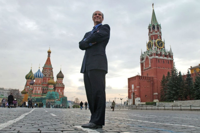 Businessman, Bill Browder, standing in Red Square in Moscow before he was banned from Russia