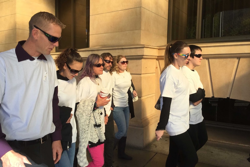 Jody Meyers' family leave court wearing t-shirts with "Justice for Jody".