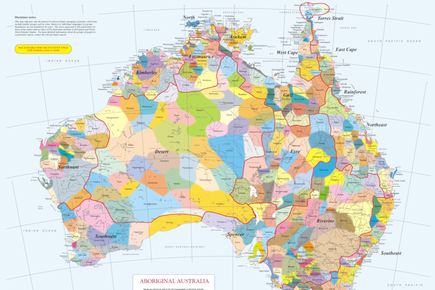 A map of Indigenous languages throughout Australia in story about reconciliation and kids.