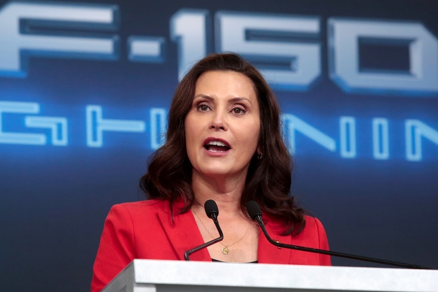 900x600 - Michigan governor Gretchen Whitmer speaks about an electric ute at the Rouge Electric Vehicle Center in Dearborn, Michigan, on September 16, 2021.
