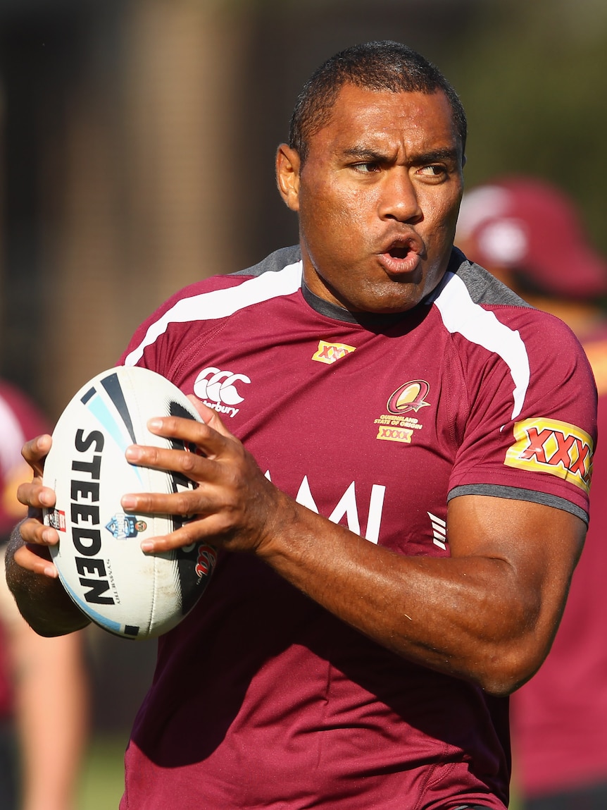 Staying grounded ... Petero Civoniceva runs with the ball during a Maroons training session in Melbourne