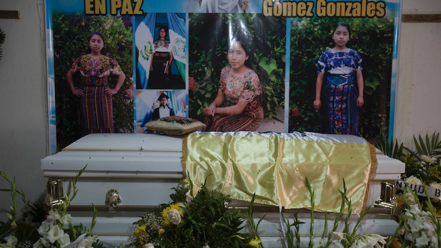 Photos of Ms Gonzalez adorn her white coffin