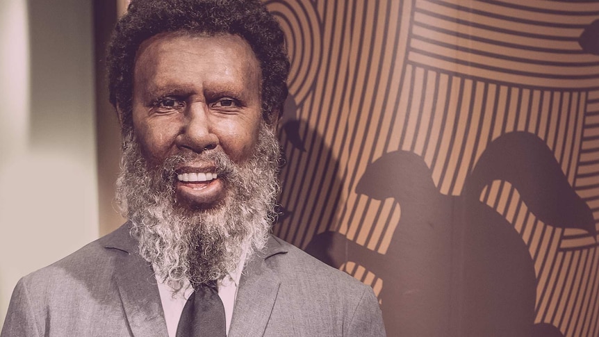 A close-up photo of the Eddie Mabo statue at Madame Tussauds' waxworks museum