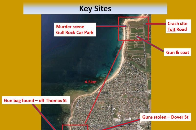 Map showing sites linked to the alleged murder of Robert Sabeckis.