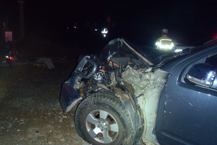 The wreckage from a car hit by a train in the north-eastern Perth suburb of Herne Hill. July 13, 2014.