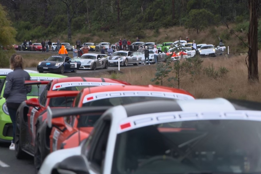 Targa Tasmania 2022 cars lined up, a day after the death of Tony Seymour.