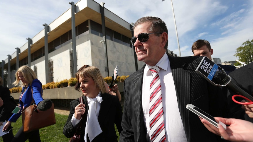 Peter Slipper arrives at the ACT Magistrates Court in Canberra.