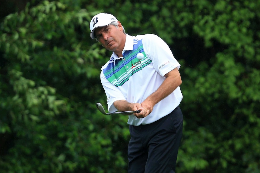 Fred Couples plays during the second round of the Masters.