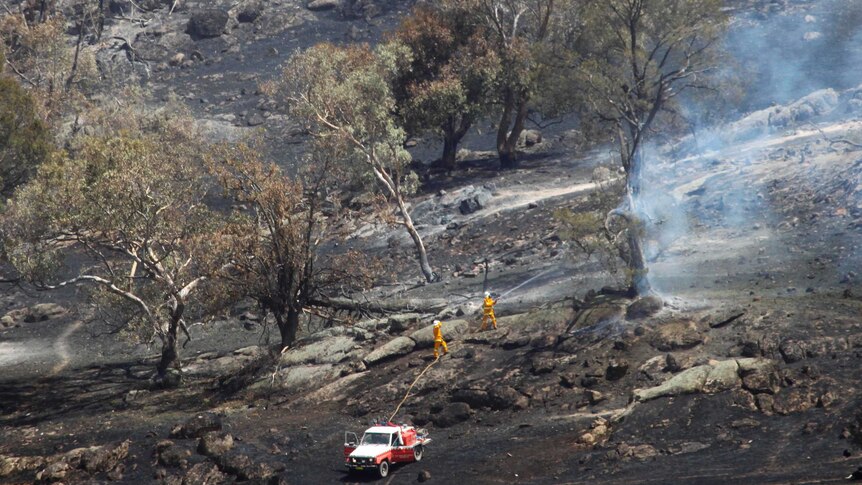 Firefighters battle a grass fire in Oura.