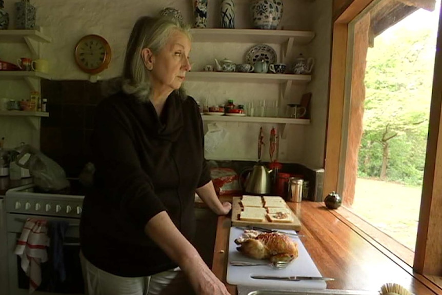 Barbara Porter looks out her kitchen window