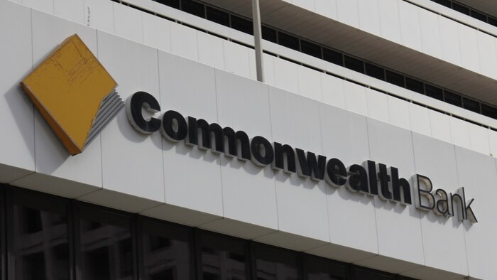 A sign on a building on a Commonwealth Bank branch in Brisbane's CBD in June 2018.