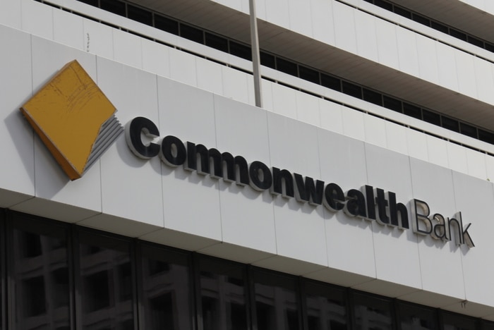 A sign on a building on a Commonwealth Bank branch in Brisbane's CBD in June 2018.