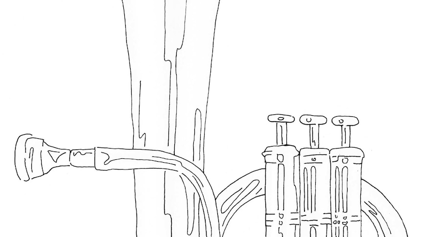 Line drawing of a tuba