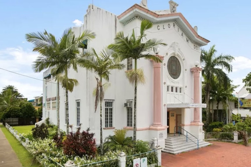 Art deco pink and white masonic building