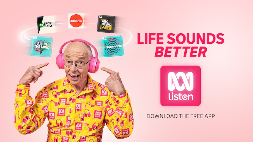 Image of Dr Karl on a pink background and Listen app logo 