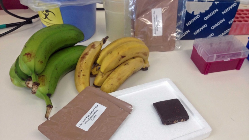The bars contain flour made from green bananas and plantains.