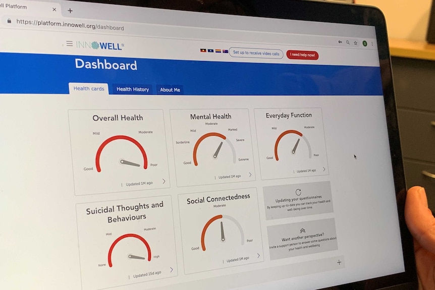 The dashboard on a laptop showing some of the areas of the InnoWell digital platform trial