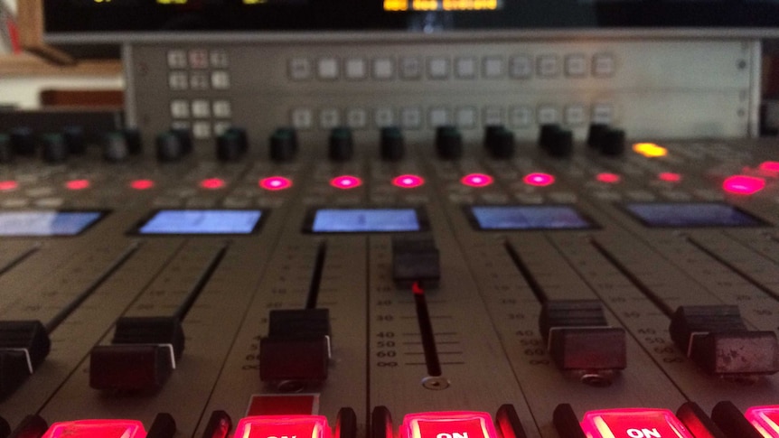 Radio broadcast desk closeup