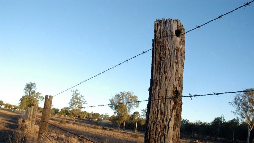 A wooden and barbed wire fence on the outskirts of the SE Qld town of Fernvale.