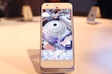 The Google Pixel phone on display