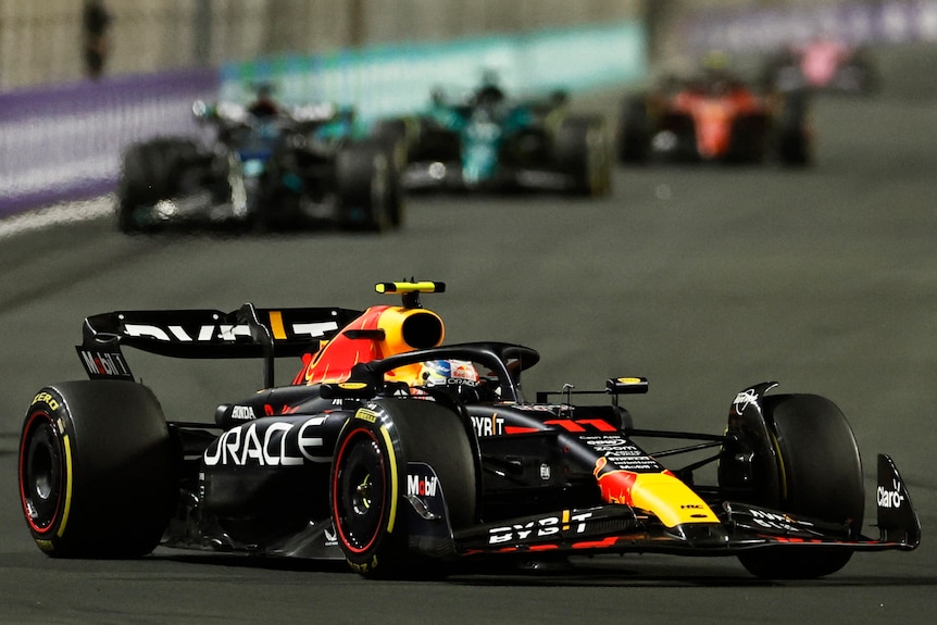 Sergio Perez leads the 2023 Saudi Arabian Grand Prix for Red Bull