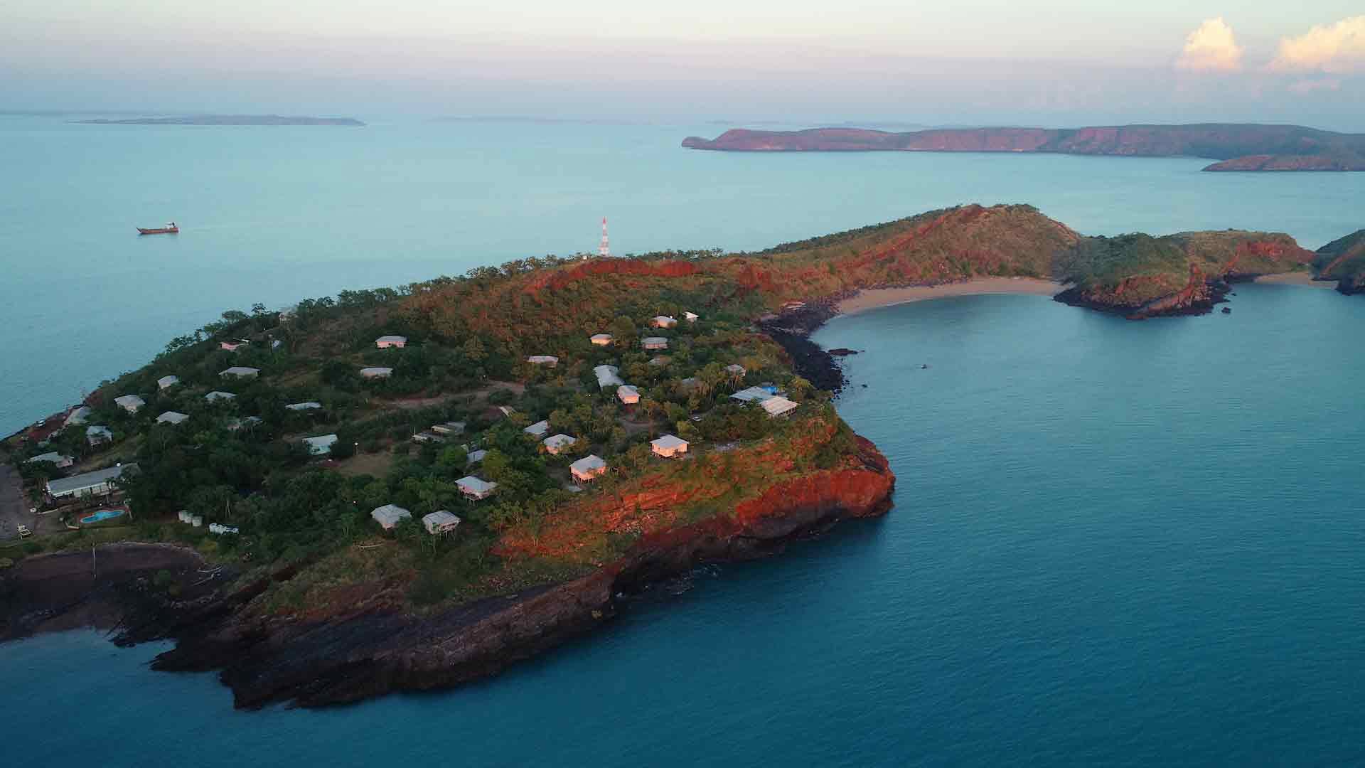 An aerial photo of a remote island