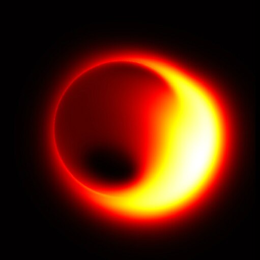 A black hole horizon silhouetted against a luminous accretion flow
